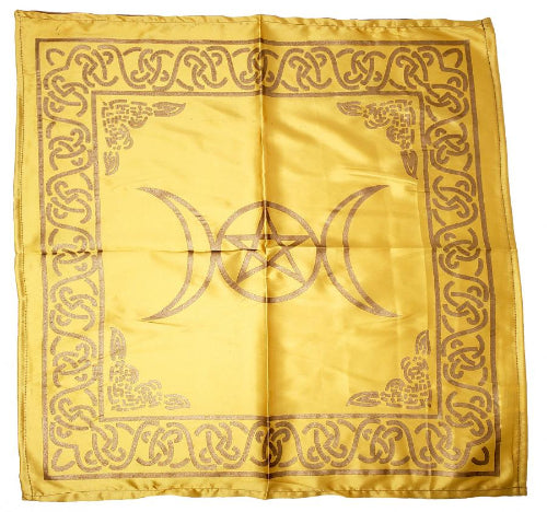 Triple Moon with Pentagram Altar Cloth Gold  21x21"