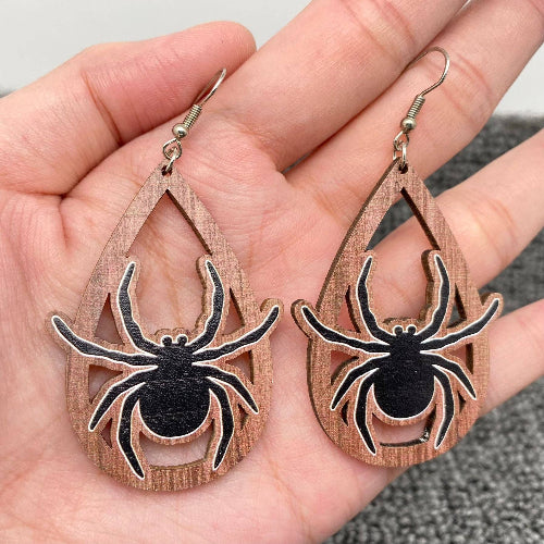 Halloween Wooden Spider Earrings