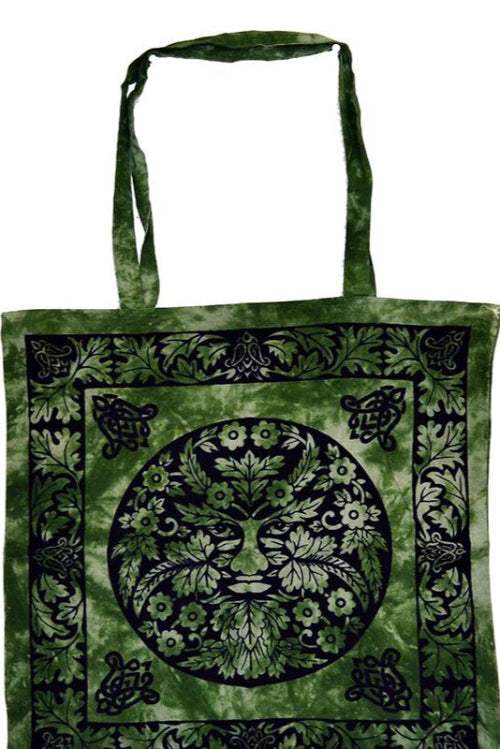 Green Man Tote bag 18x18 Green tie dye/black