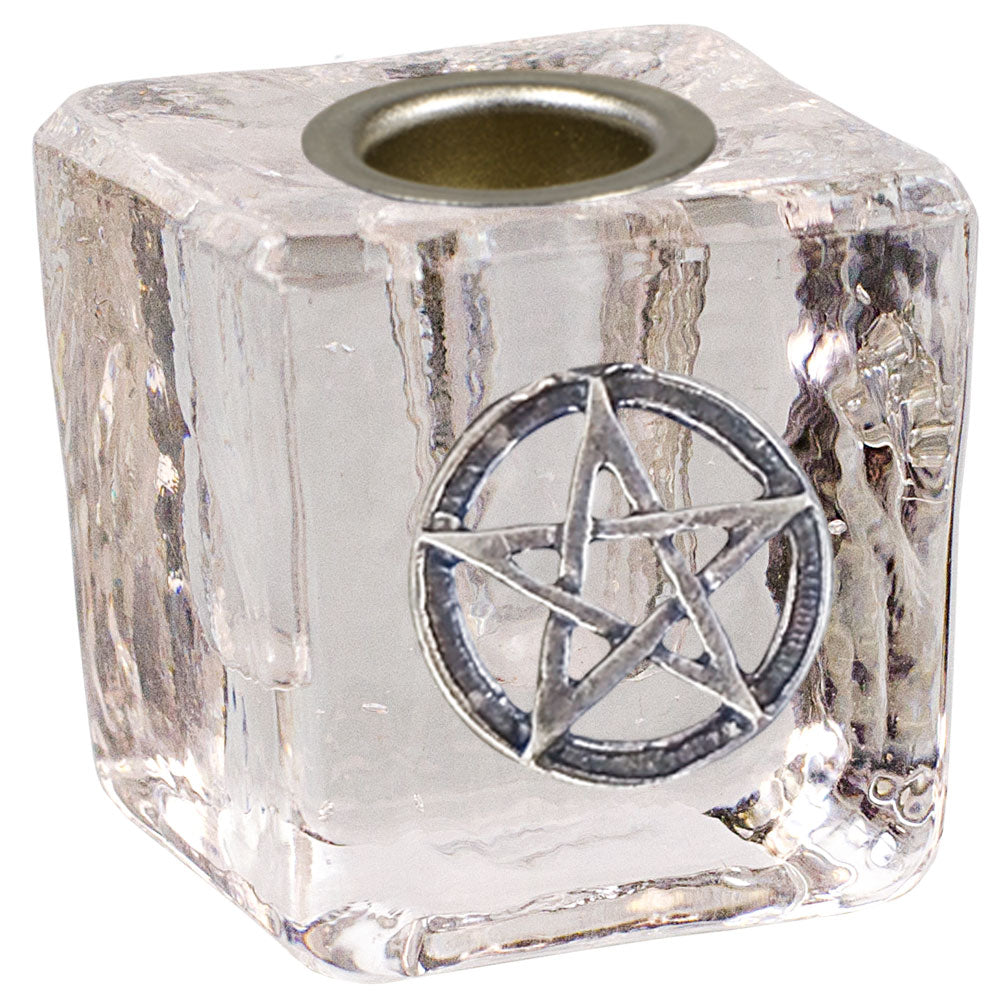 Mini Glass Candle Holder Pentacle Clear