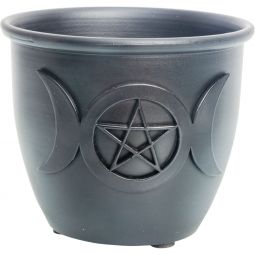 Metal Smudge Pot - Triple Moon w/Pentacle Small