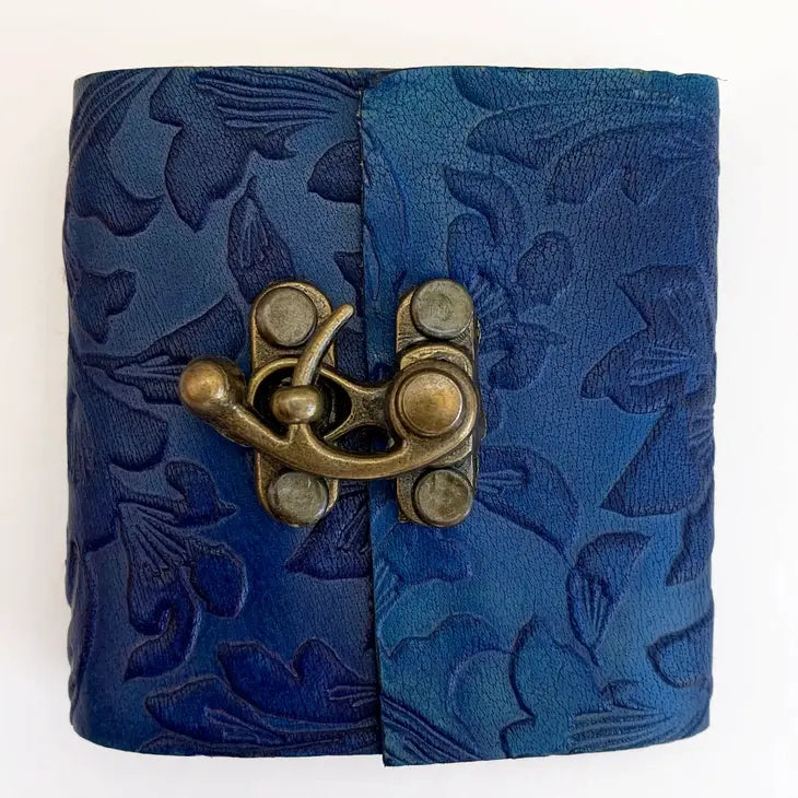 Blue Embossed Mini Leather Journal 3" x 3"