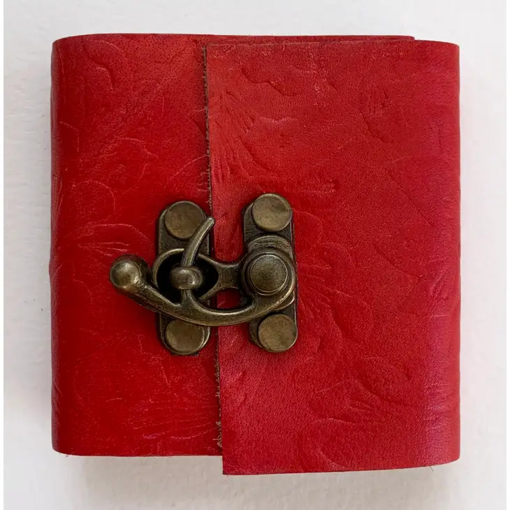 Red Embossed Mini Leather Journal 3" x 3"
