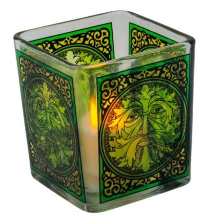 Square Glass Votive Holder - Celtic Green Man