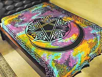 Pentacle with Moon Tapestry (Tie Dye) - 72" x 108"