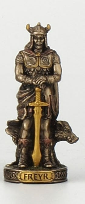 Small Norse God Freyr and Gullinbursti Statue -Gold Finish