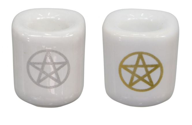 Chime Candle Holder White w/ Pentacle